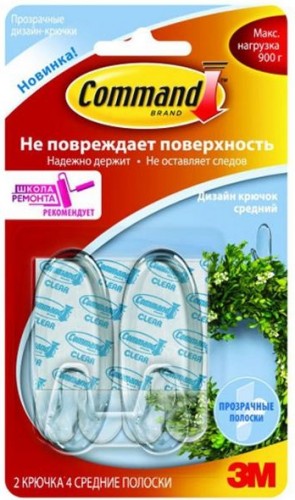 Дизайн-крючок средний 3M Command® (17091CLR) прозрачный 2 шт 7100108738