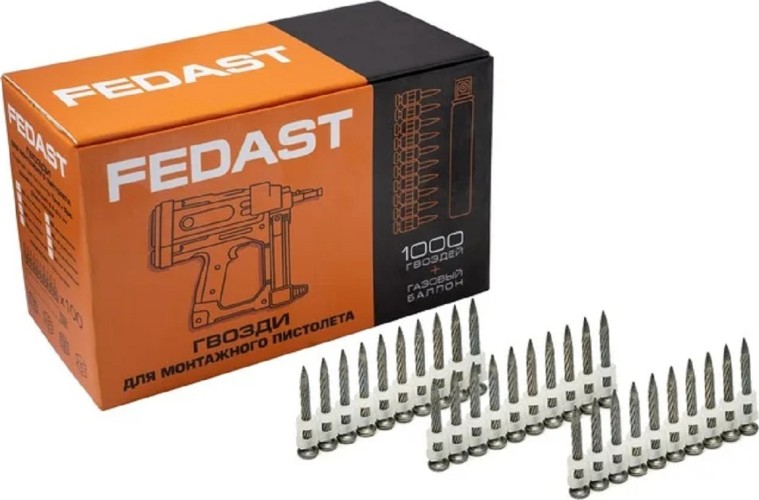 Дюбель-гвоздь монтажный FEDAST fd2738sbp 2.7х38 мм, винтовой (1000 шт/уп)