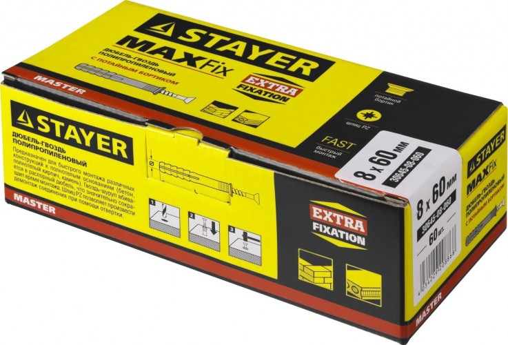 Дюбель гвоздевой с потайной манжетой STAYER MASTER полипропиленовый, бортик, 8x60 мм, 60 шт, 30645-08-060 - изображение 2