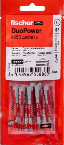 Дюбель универсальный нейлоновый FISCHER DUOPOWER 6x50, 8 шт. 577312