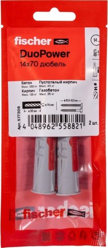 Дюбель универсальный нейлоновый FISCHER DUOPOWER 14x70, 2 шт. 577308