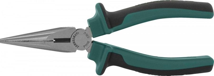 Длинногубцы JONNESWAY P1116 с двухкомпонентными рукоятками, 160 мм 049403