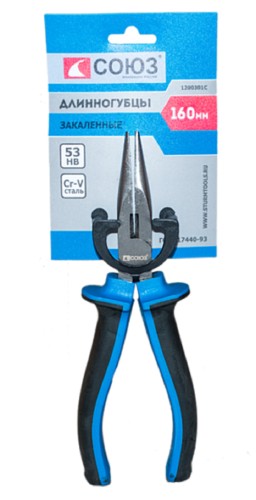 Длинногубцы СОЮЗ 1200301С особо прочные губки, двухкомп. рукоятки, crv, 160