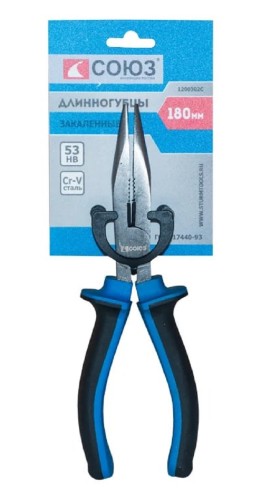 Длинногубцы СОЮЗ 1200302С особо прочные губки, двухкомп. рукоятки, crv, 180