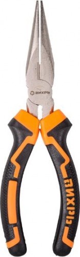 Длинногубцы ВИХРЬ 160 мм прямые, никелированные, двухкомпонентные рукоятки 73/6/3/10