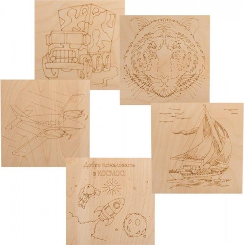 Доска для выжигания REXANT ДВ0929 «для мальчиков», 150х150 мм, набор 5 шт. (тигр/сам 12-0929