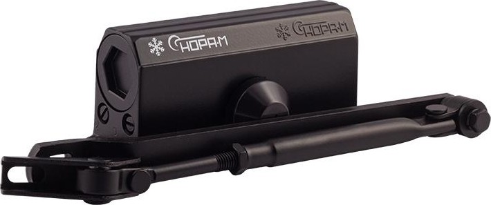 Доводчик дверной НОРА-М 2S-F морозостойкий с фиксацией "Черный" 16220