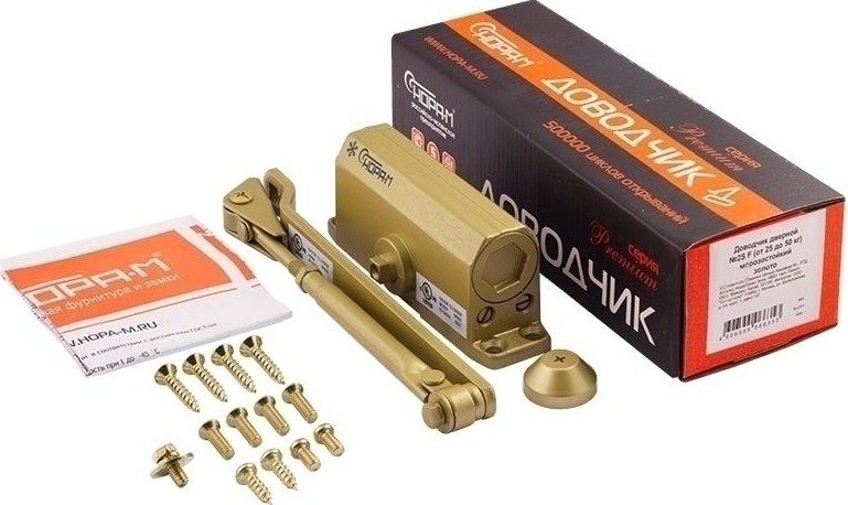 Доводчик дверной НОРА-М 2S-F морозостойкий с фиксацией "Золото" 13707 - изображение 2