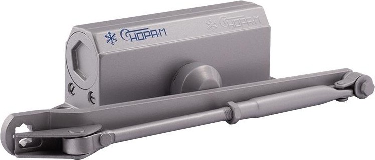 Доводчик дверной НОРА-М 3S-F бол. морозостойкий с фиксацией "Серый" 13721