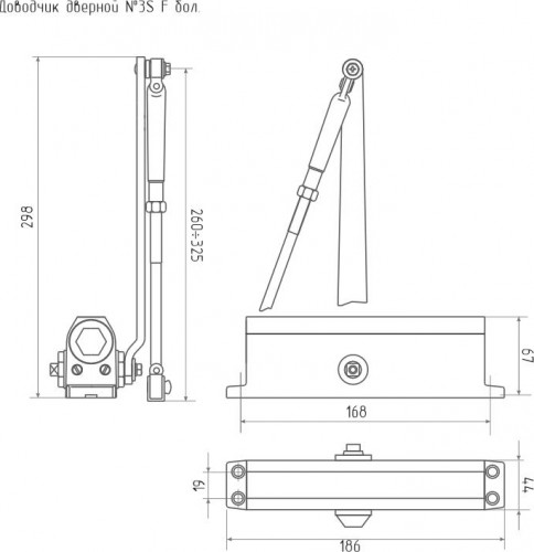 Доводчик дверной НОРА-М 3S-F бол. морозостойкий с фиксацией "Золото" 13705 - изображение 3