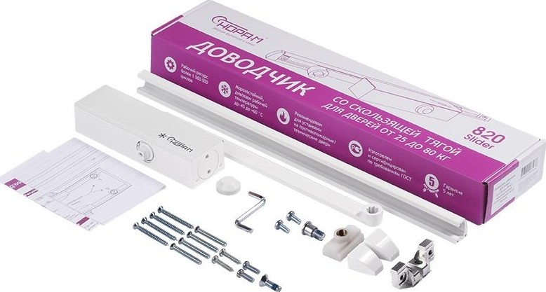 Доводчик дверной НОРА-М 820 Slider со скользящей тягой "Белый" 18834 - изображение 2