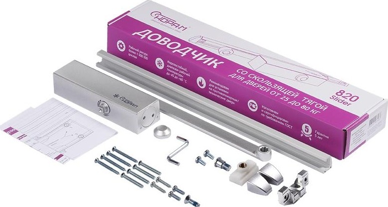 Доводчик дверной НОРА-М 820 Slider со скользящей тягой "Серебро" 18836 - изображение 2