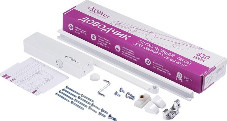 Доводчик дверной НОРА-М 830 Slider со скользящей тягой "Белый" 18837 - изображение 2