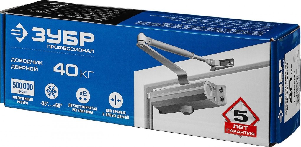 Доводчик дверной ЗУБР для дверей до 40 кг, серебро 37910-50 - изображение 3