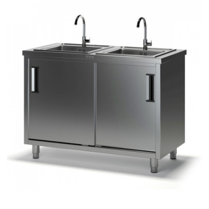 Двухсекционная ванна моечная СКМ-1 с тумбой (1200х700х870), 2 мойки цельн. вварные 500х500х300