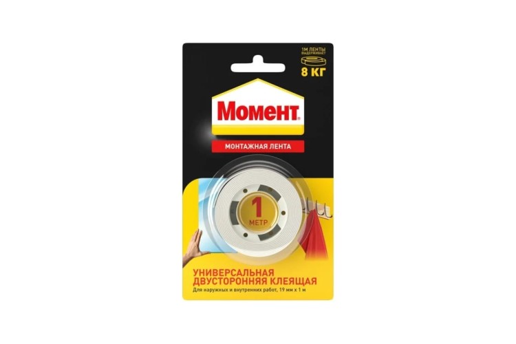 Двусторонняя монтажная лента МОМЕНТ 3001745 белая 19мм, 1м Б0067441
