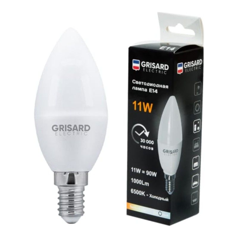 Лампочка светодиодная свеча цоколь E14 11Вт холодный свет GRE-002-0111 10 шт - изображение 4