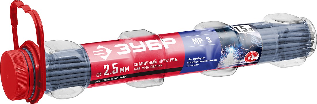 Электроды ЗУБР МР-3 d 2,5х350 мм с рутиловым покрытием, для мма сварки, 1,5 кг. 40011-2.5