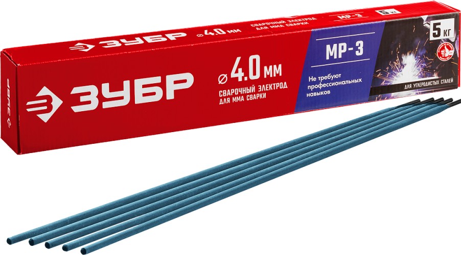 Электроды ЗУБР МР-3 d 4.0х450 мм с рутиловым покрытием, для мма сварки, 5 кг. 40015-4.0