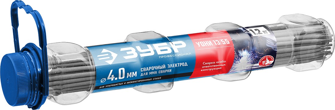 Электроды ЗУБР УОНИ 13/55 d 4.0х350 мм с основным покрытием, для мма сварки, 1,2 кг. 40021-4.0