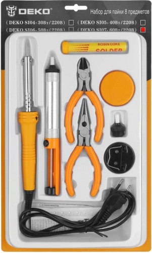 Электропаяльник DEKO SI07 набор для пайки 8 предметов 065-0567