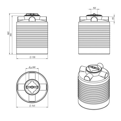 Емкость ЭКОПРОМ ЭВЛ 300 л., вертикальная синий - изображение 2