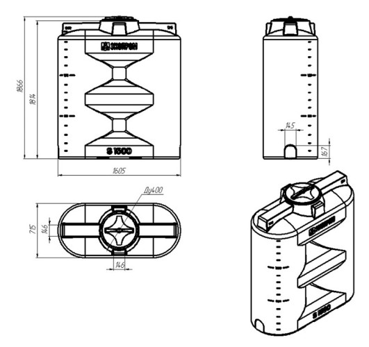 Емкость ЭКОПРОМ S1500 л., New вертикальная зеленый - изображение 3