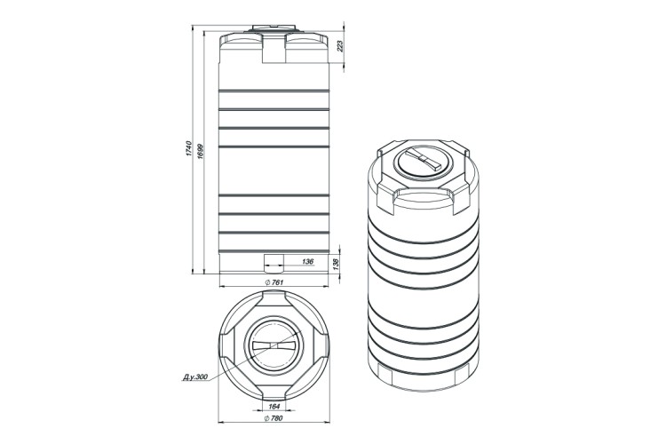 Емкость ЭКОПРОМ T  750 л., вертикальная синий - изображение 2