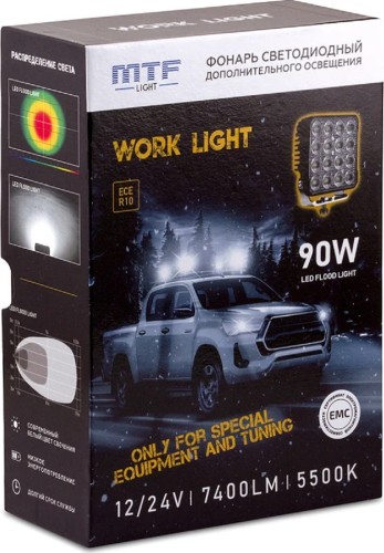 Фары дополнительного освещения MTF LIGHT PL95K6S 12/24V, 90W, 7400lm, ECE R10, квадратный - изображение 3