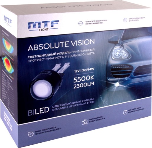 Фары противотуманные MTF LIGHT ABSOLUTE VISION, 12В, птф/дал 32/44Вт, 5500К, унив светодиодные 2шт. FL44K55F - изображение 2