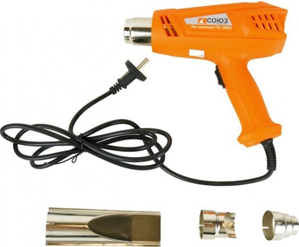 Фен строительный СОЮЗ ТПС-18002Б 2 ступени, 3 насадки - изображение 2