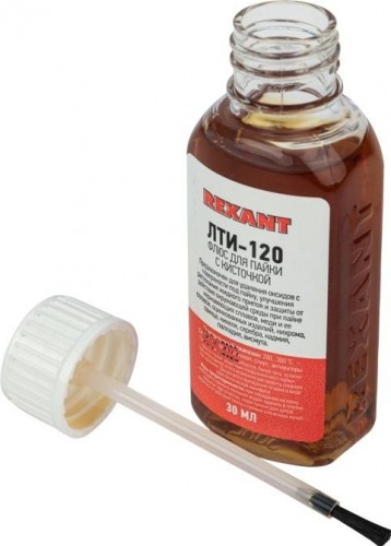 Флюс для пайки REXANT ЛТИ-120 30 мл, с кисточкой, флакон, блистер 09-3626-1 - изображение 2