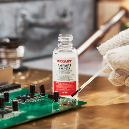Флюс для пайки REXANT ПР3613 паяльная кислота, 30 мл, с кисточкой, флакон 09-3613 - изображение 4