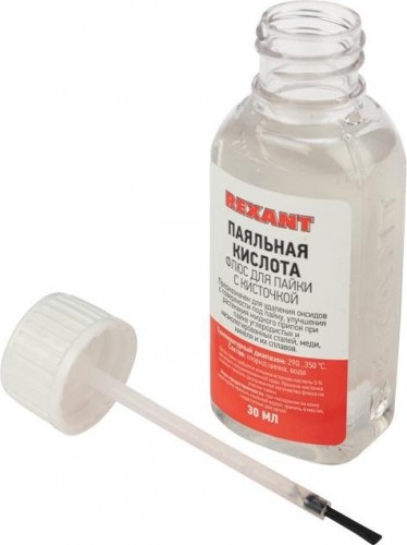 Флюс для пайки REXANT ПР3613 паяльная кислота, 30 мл, с кисточкой, флакон 09-3613 - изображение 2