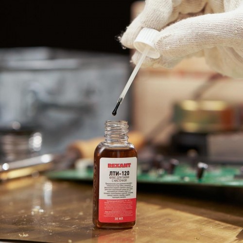 Флюс для пайки REXANT ПР3626 лти-120, 30 мл, с кисточкой, флакон 09-3626 - изображение 4
