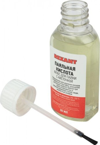 Флюс для пайки REXANT с кисточкой паяльная кислота, 30 мл, флакон, блистер 09-3613-1 - изображение 2