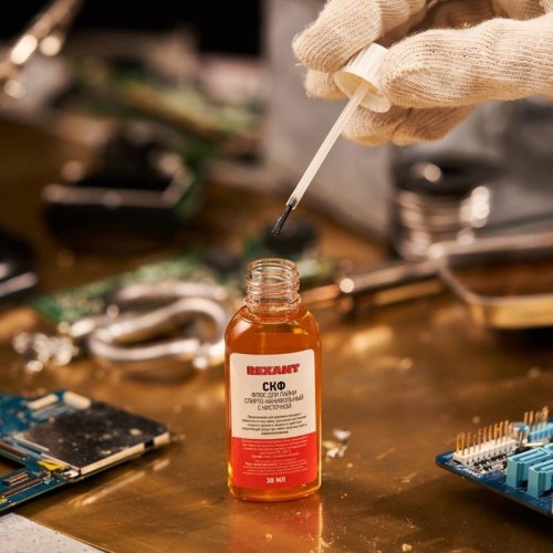 Флюс для пайки REXANT СКФ скф (спирто-канифольный), 30 мл, с кисточкой, флак 09-3641-1 - изображение 5
