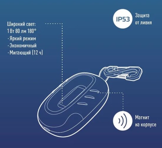 Фонарь-брелок КОСМОС KOC206B походный, кемпинг, 1 Bт COB LED, 3xAAA(R03) - изображение 3