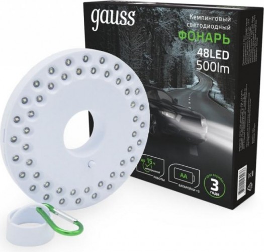 Фонарь GAUSS GFL004 кемпинговый 48led 500lm 3xaa белый магнит и караби GF004 - изображение 2