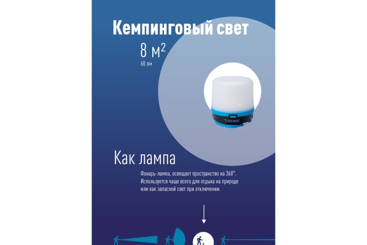 Фонарь кемпинговый КОСМОС KOC602B походный теплый свет + мультиколор - изображение 3