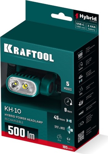 Фонарь KRAFTOOL KH-10 налобный, аккумуляторный 56452 - изображение 2
