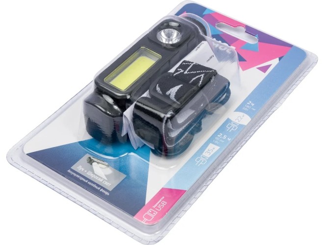 Фонарь налобный КОСМОС KOC510Lit аккуммуляторный, 1 Bт LED + 3 Bт COB LED, Li-ion - изображение 4