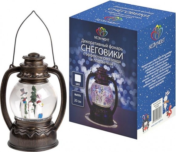 Фонарь Neon-Night 501-061 "Снеговики" с эффектом снегопада, белый - изображение 2
