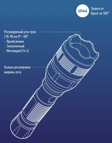 Фонарь ручной КОСМОС KOC122B 2Вт LED, zoom-линза - изображение 5