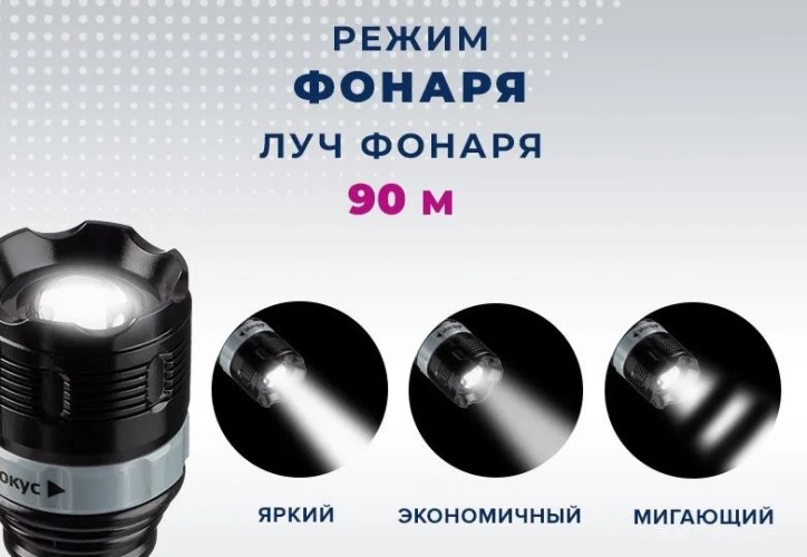 Фонарь ручной КОСМОС KOC122B 2Вт LED, zoom-линза - изображение 3
