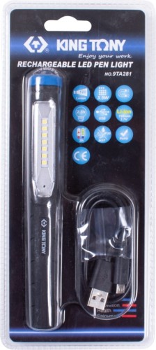 Фонарь светодиодный KING TONY 9TA281 в форме ручки, магнит, 7+1 элемент, li-ion, 3,7В - изображение 2
