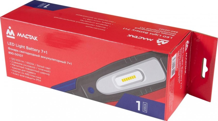 Фонарь светодиодный МАСТАК 890-00107 шарнирный, магнит, 7+1 элемент, li-ion, 3,7В - изображение 4