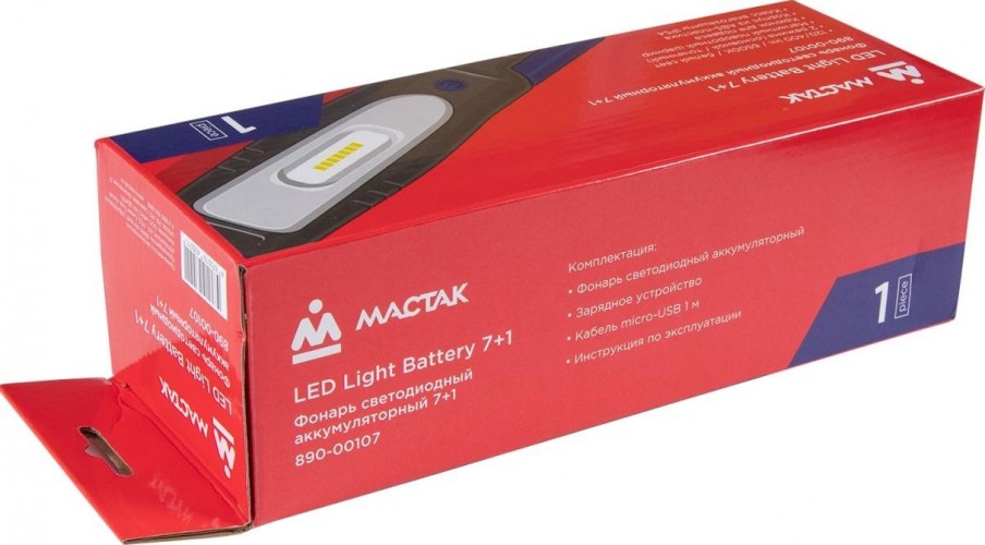 Фонарь светодиодный МАСТАК 890-00107 шарнирный, магнит, 7+1 элемент, li-ion, 3,7В - изображение 5