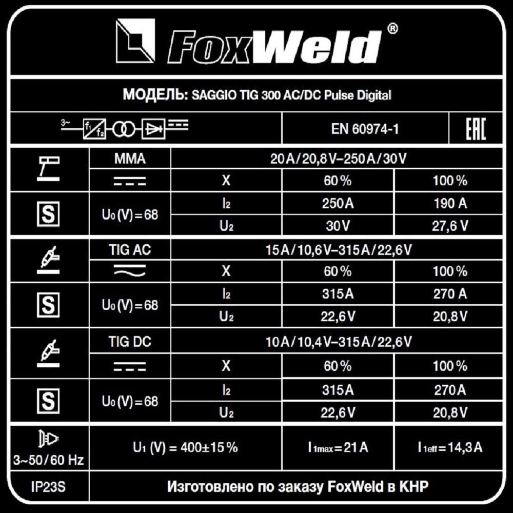 Аппарат аргонодуговой сварки FoxWeld SAGGIO TIG 300 AC/DC Pulse Digital - изображение 7