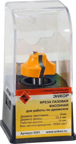 Фреза по дереву ЭНКОР ф25.4х14, r6.35, хв. 8мм фасонная 9291 - изображение 3